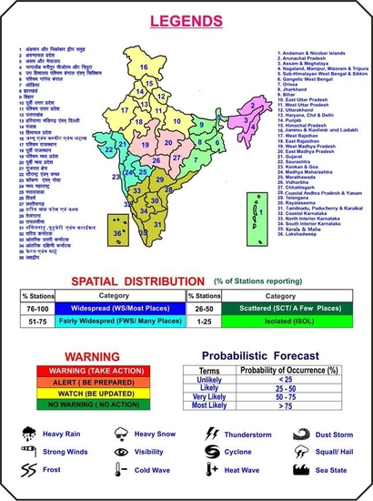 अखिल भारतीय मौसम चेतावनी बुलेटिन (मध्य दिवस): पृथ्‍वी विज्ञान मंत्रालय